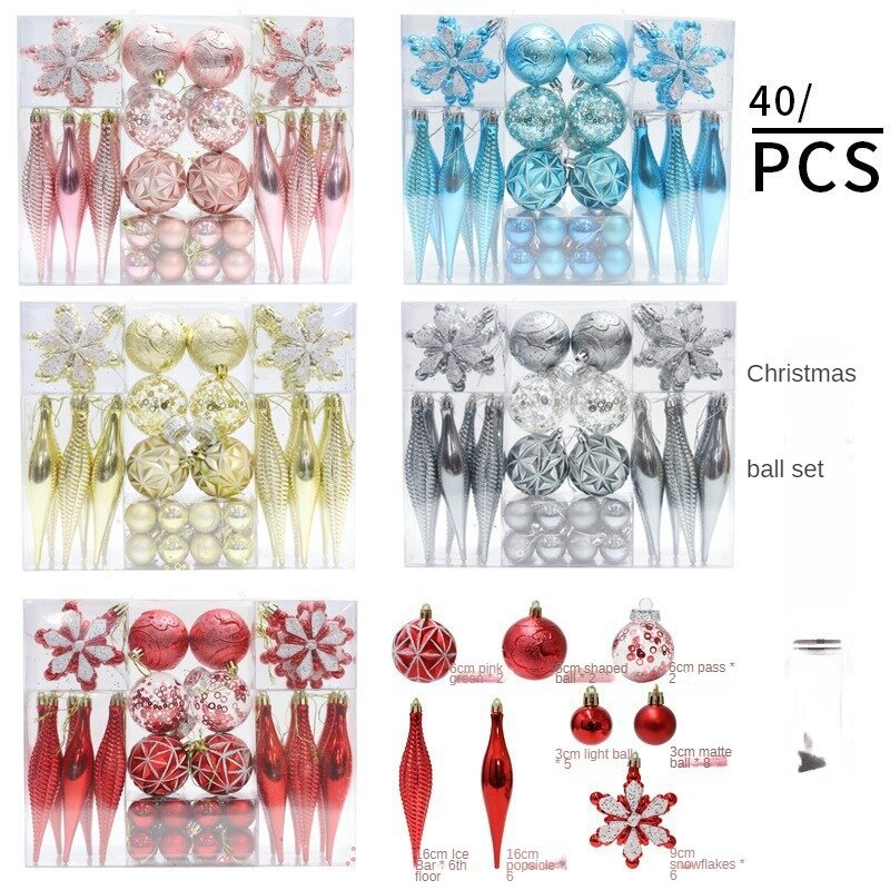 40pcs Christmas New Special-Shaped Electroplated Ball Christmas Ball Snowflake Hanging Ornaments Festival Creative Decorations
