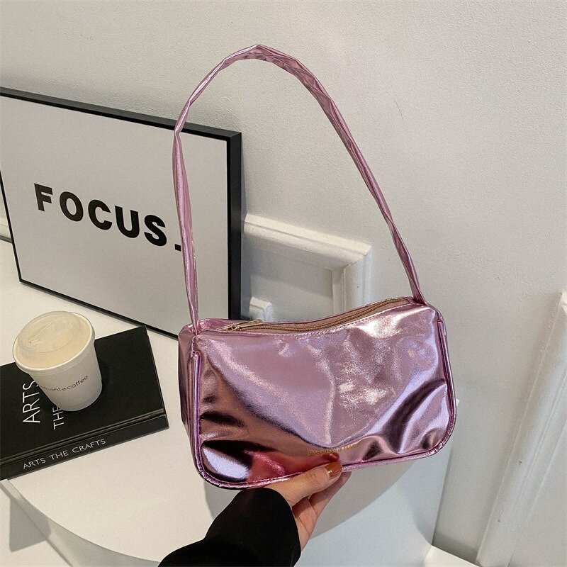 New Candy Colored Small Shoulder Bag for Women Simple Lightweight Carrying Shoulder Bag Glossy Casual Spicy Girl Underarm Bag
