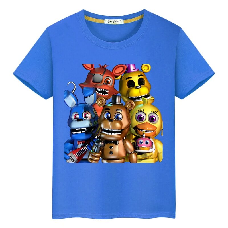 FNAF-T-shirt imprimé 100% en coton pour garçon et fille, vêtement d'été, style Kawaii, décontracté, y2k, une pièce, ours, lapin, dessin animé