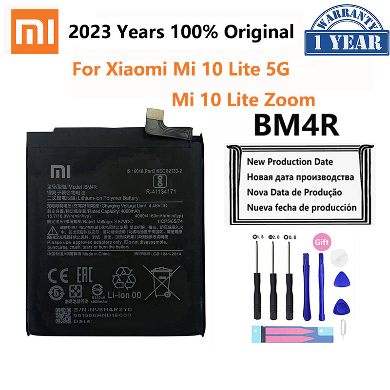 100% original xiao mi bm4r 4160mah telefon akku für xiaomi mi 10 lite 10 lite 5g zoom ersatz batterien bateria