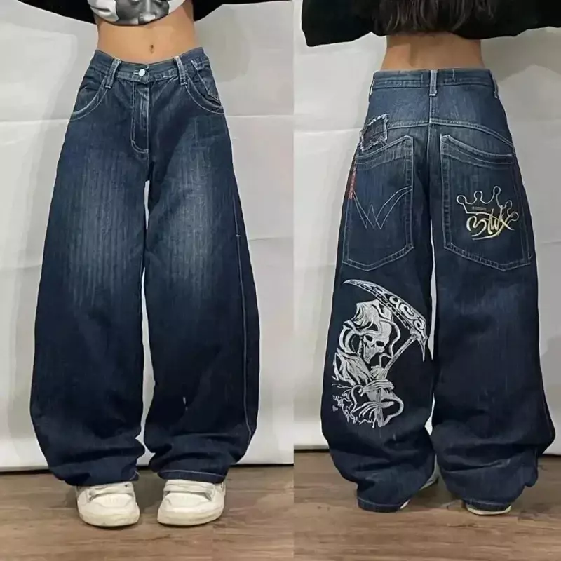 Amerykańska moda Vintage popularne proste dżinsy z szeroką nogawką damskie Y2K New Street Hip Hop modowe Joker, luźne spodnie jeansowe
