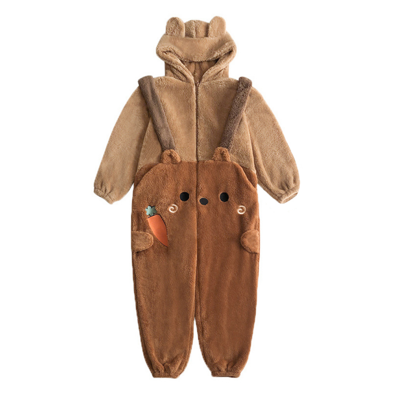 Комбинезон с изображением моркови и медведя, Пижама для взрослых, стильный индивидуальный комбинезон, теплая Женская одежда для отдыха на осень и зиму