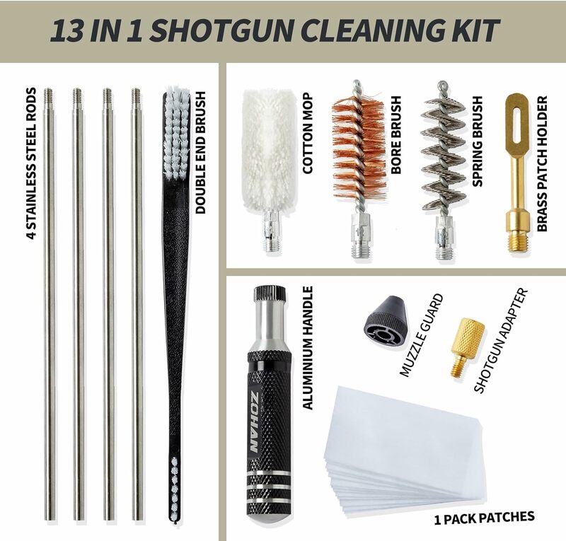 ZOHAN Kit de nettoyage de pistolet universel, outil de brosse de pistolet pour fusil de chasse de calibre 12