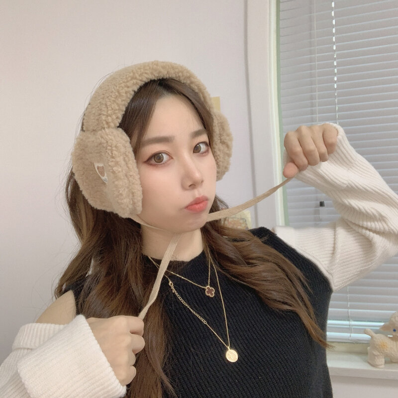 2021 New Fashion Korea Women Winter Warm Plush Earmuff Ear Warmer Cute Bear Adults Kids Tie Plush Earmuffs Orejeras De Invierno