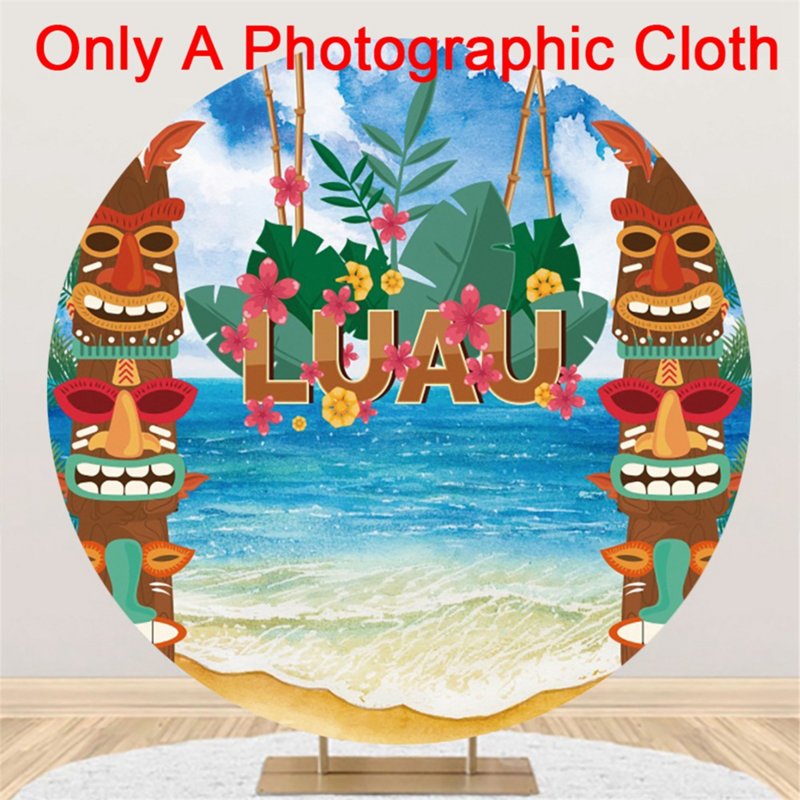 100cm Diameter Hawaiian Skateboarding Beach Party Supplies Round Curtain Background Cloth Photo Photography Props, D