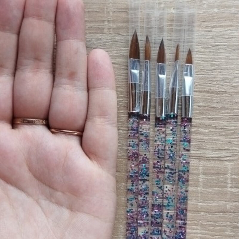 5 pezzi manico glitterato pennello per Nail Art 10/13/15/17/19mm abilità di scrittura per pennelli in polvere acrilica pennello da costruzione fai da te strumento per Manicure * TB