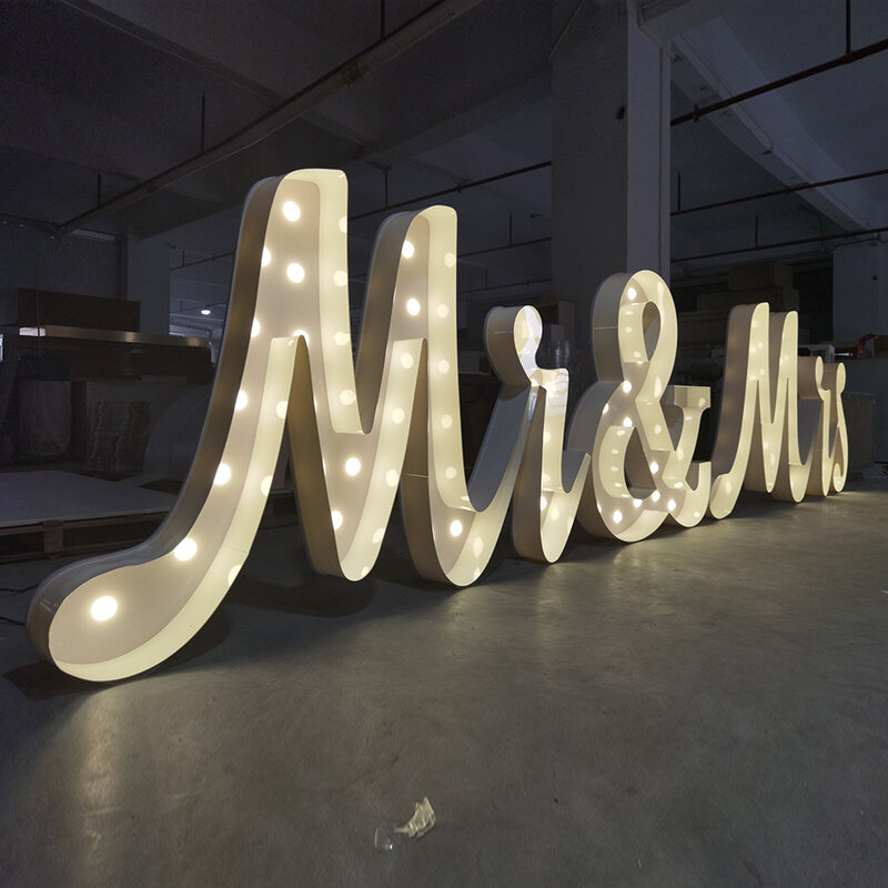 Marquee Lights com LED para festa e casamento, romântico, acrílico, branco, número de aniversário, senhor e senhora