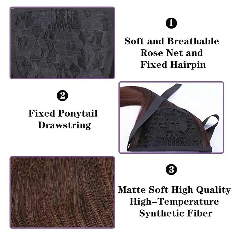 Black Friday-extensiones de cabello sintético para mujer, coleta larga y recta, coleta negra resistente al calor, 60cm
