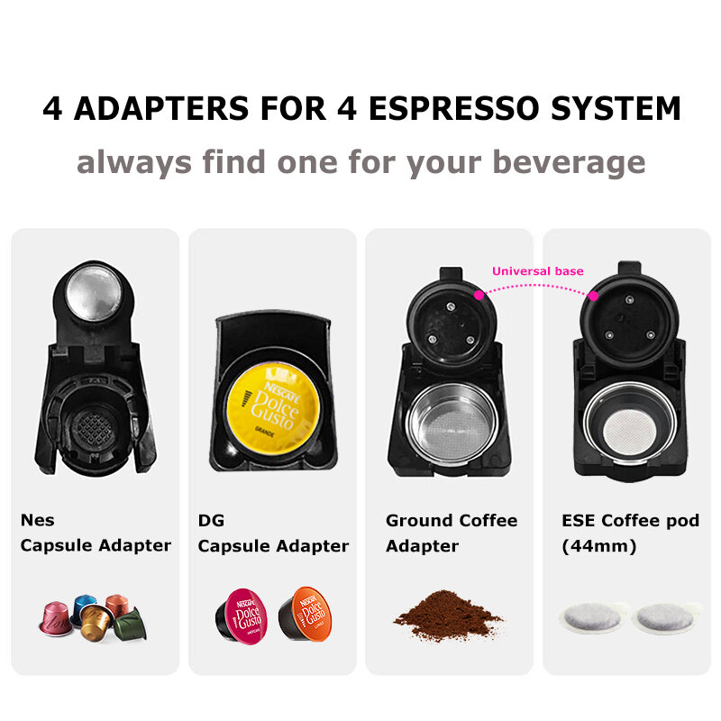Hibrew Koffiemachine 4in1 Multiple Capsule Espresso Dolce Melk & Nespresso & Ese Pod & Poeder Koffiezetapparaat Roestvrij Metaal Outook H3