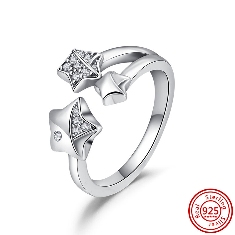 Real 925 Sterling Silver Ring Heart Snowflake Clear Zircon Butterfly Shiny Zircon Fine Jewelry Luxury Anniversary Female Gift