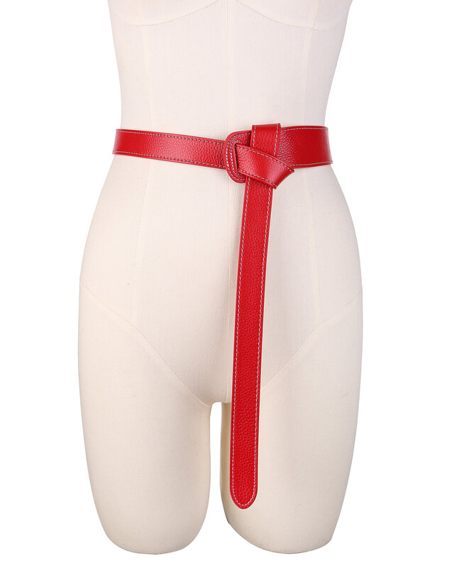 Cinturones de diseñador de alta calidad para mujer, cinturón largo de cuero suave con nudo, abrigo ancho, corsé, faja