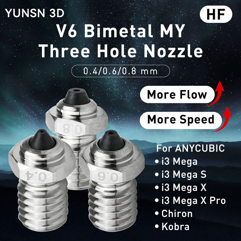 High Flow Extrusora Print Head V6 BimetalThree Hole Nozzle,3D Printing Parts for ANYCUBIC I3 Mega X Pro/ I3 Mega S/Chiron/ Kobra