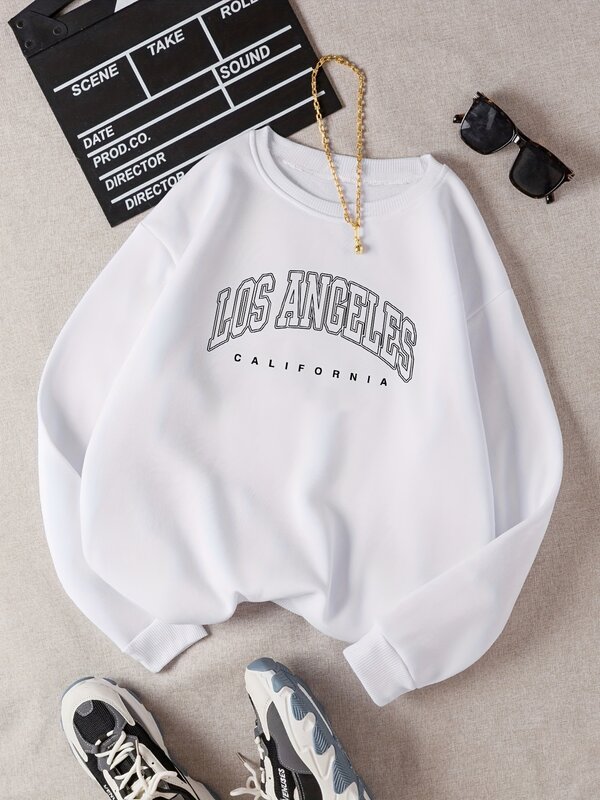Los Angeles City Print Women Thermal Lined Sweatshirt  Funny Casual Women Sweatshirt