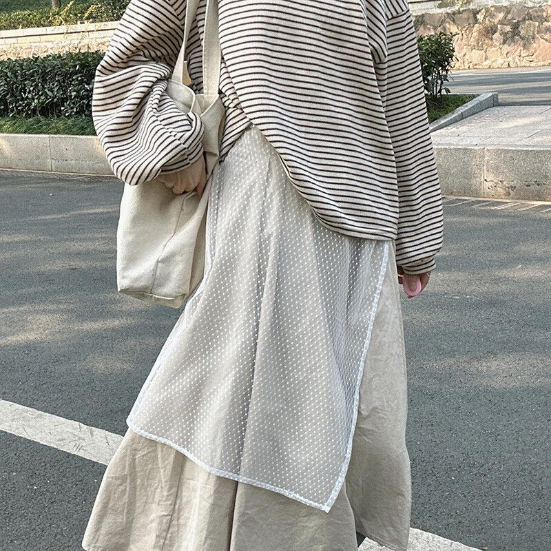 Koronka w stylu Vintage spódnica z siatki splatanie spódnica w stylu Harajuku sznurowana konstrukcja warstwowa odzież moda uniwersalna spódnica damska perspektywiczna spódnica