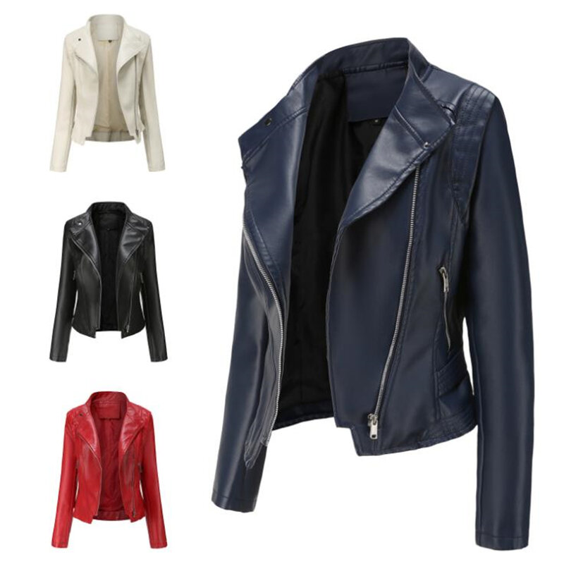 Faux Soft Leather Motorcycle Zipper Jacket for Women Slim Biker Coats Female Streetwear Turndown Collar Autumn PU Outerwear 3XL