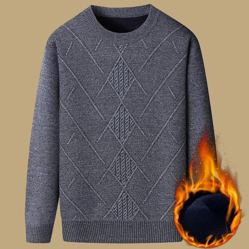 Men's Velvet Thickened Sweater Men's Winter Round Neck Base Sweaters Thick Knitted Pullovers Warm Men's Inner Clothes B60