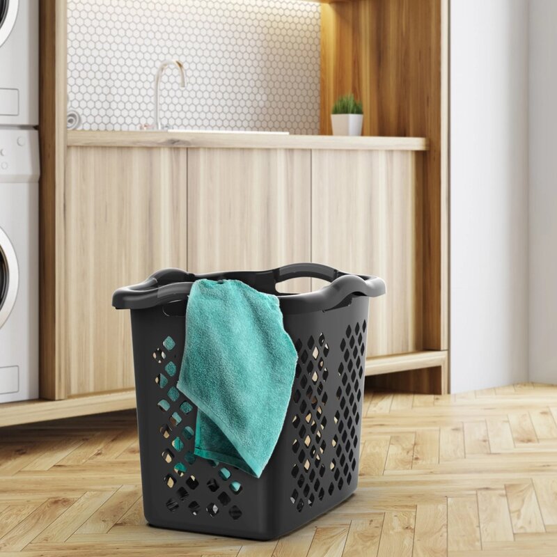 2 Bushel Plastic Laundry Basket with Silver Handles, Black, 2 Pack