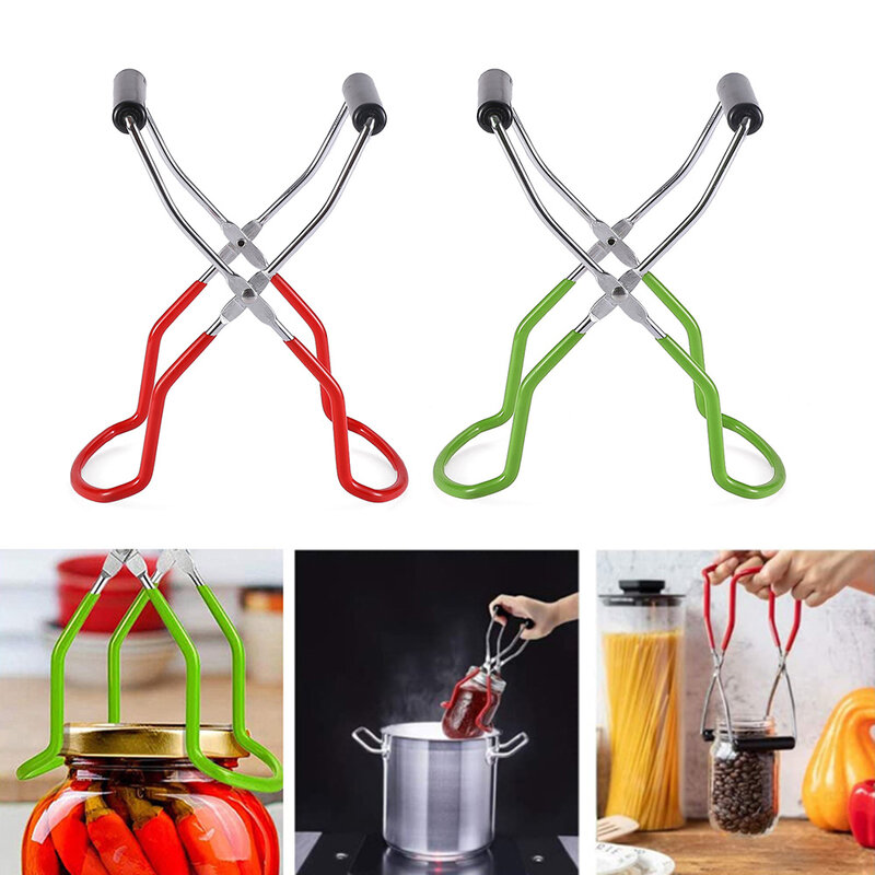Stainless Steel Canning Jar Lifter with Grip Handle Can Lifter Tongs Jar Clip Heat Resistance Anti-clip Mason Jar Glass Lifter