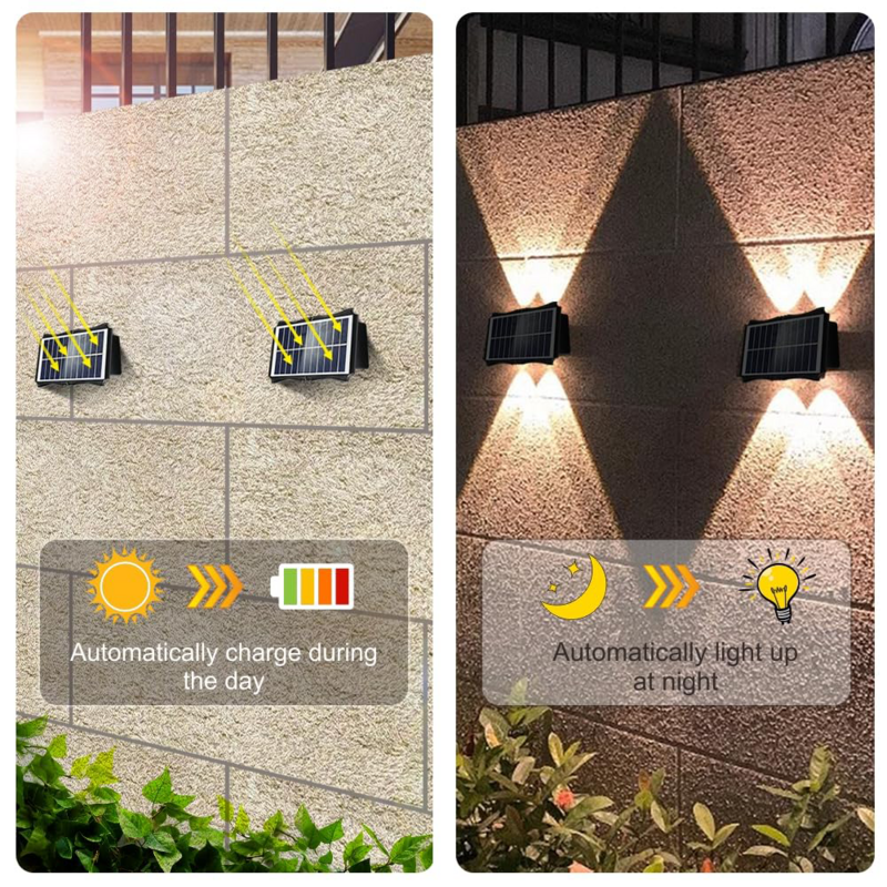 Solar Wall Lamp Outdoor Waterproof Solar Lights Upper and Lower Convex lens Lighting for For Home Garden Street Landscape Dec
