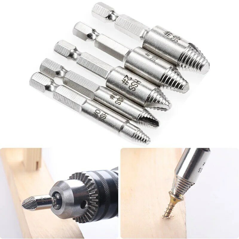 5pcs Screw Extractor Drill Bits Easy Stripped Remove Damaged Screw Extractor Broken Stuck Screw Demolition Removal Take Out Tool