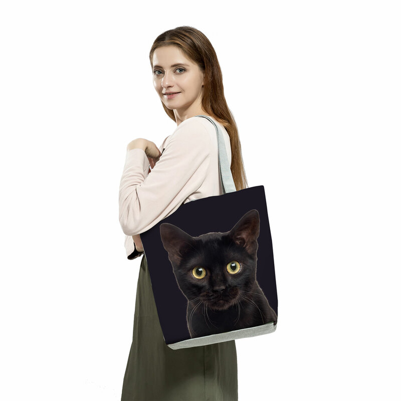 Casualowe koty z nadrukiem z psem torebka damska torba na ramię składana moda podróżna torebka dla zwierząt o dużej pojemności damska torba na zakupy