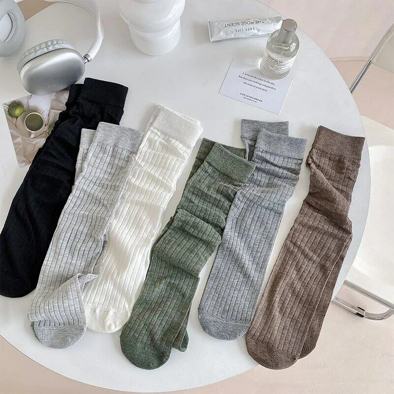 Calcetines largos elásticos transpirables de malla fina para mujer, moda japonesa, Color sólido, Lolita, lindo, negro, blanco, gris, Verano