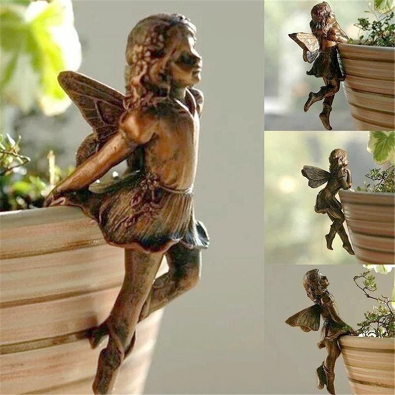 Fairy Girl Hanging Cup Resina Decoração, Combinação Flower Basket Edge, Pote de jardim decorativo, 1 Pc, 2Pcs