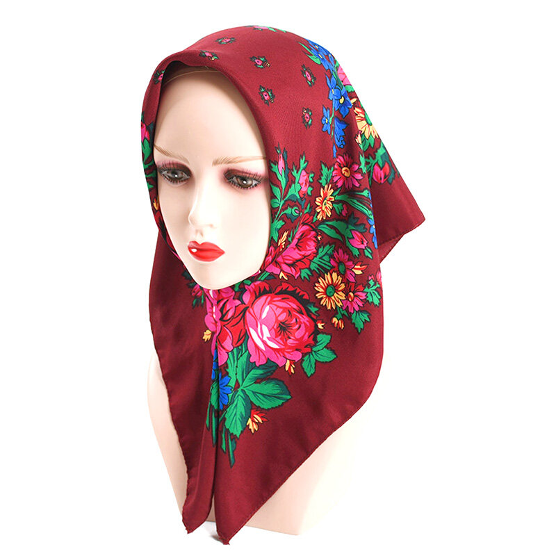 1 szt. 70x70cm damski kwadratowy szalik narodowy rosyjski kwiatowe nadruki Retro szale na głowę Bandana muzułmańska chusta babuszka
