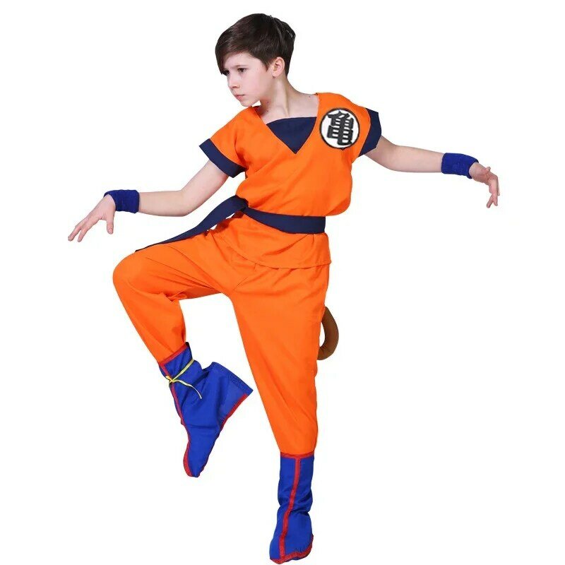 Son Goku Cosplay Costume para Crianças, Anime Hero Uniform, Carnival Wig, Novo