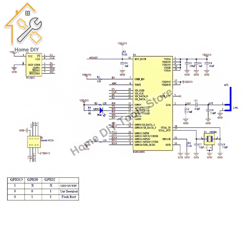 ESP8266 Module sans fil module de transmission de données sans fil ESP8285 WIFI Internet of Things Development Board