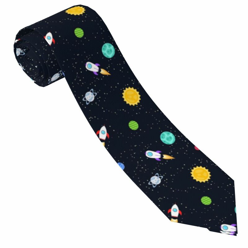 Nave espacial masculina gravata de gola estreita, gravatas casuais finas, planetas espaciais clássicos e magros, presente
