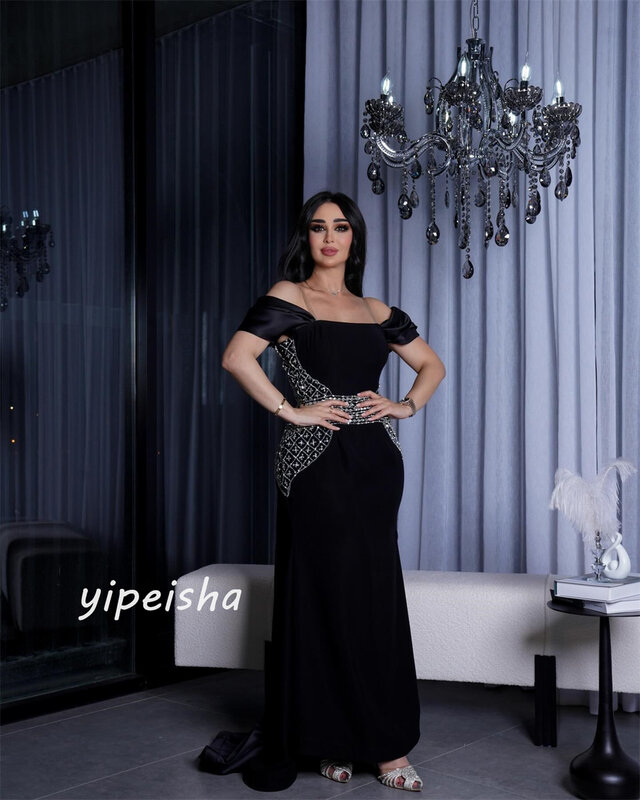 Ball Dress Evening Saudi Arabia Jersey Beading Draped Pleat Cocktail Party A-line Off-the-shoulder Bespoke Occasion Gown