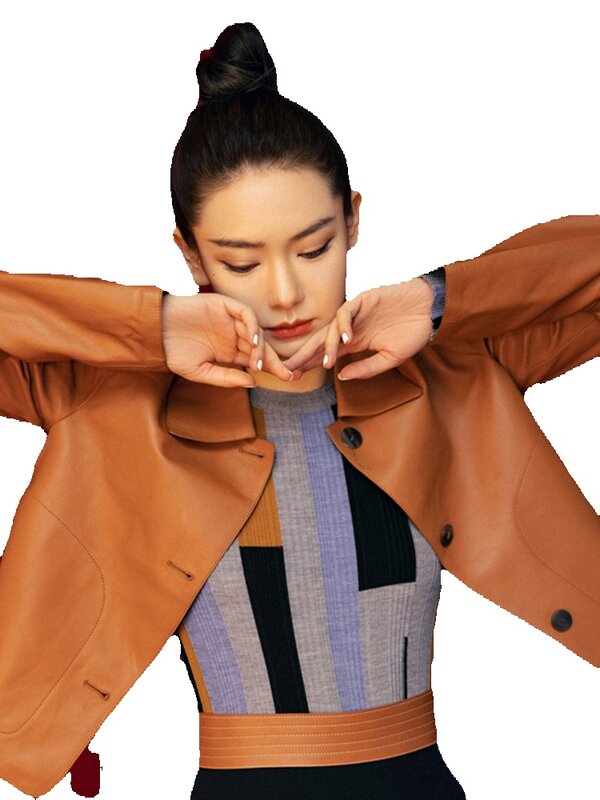 용수철 여성용 정품 가죽 코트, 짧은 양가죽 슬림핏 재킷, 스퀘어넥 코트, 뉴 스타 동일 상품
