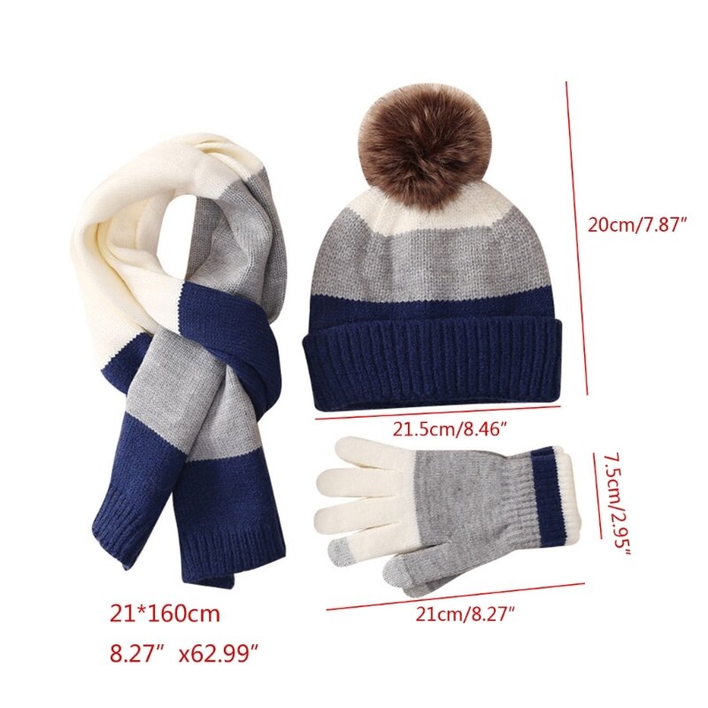 Winter-Set für Kinder, Fleece-gefütterte Mütze, Handschuhe und Schal, Strickmützen-Set für zusätzliche Wärme