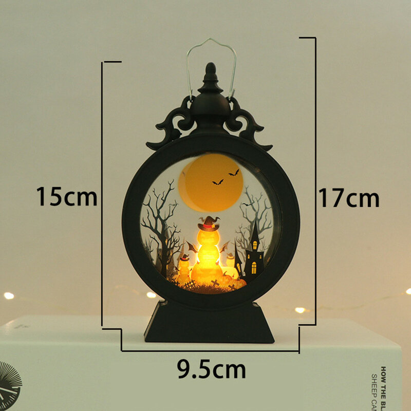 Halloween Witch Pumpkin Lantern Retro Round LED Lantern Portable Electronic Candle Night Light For Party Decorations