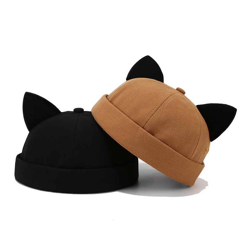 Cat Ear Docker Cap cappelli senza tesa Beanie per donna uomo Skull Cap Worker Sailor Cap polsino arrotolato Retro Docker Hat Summer Fashion