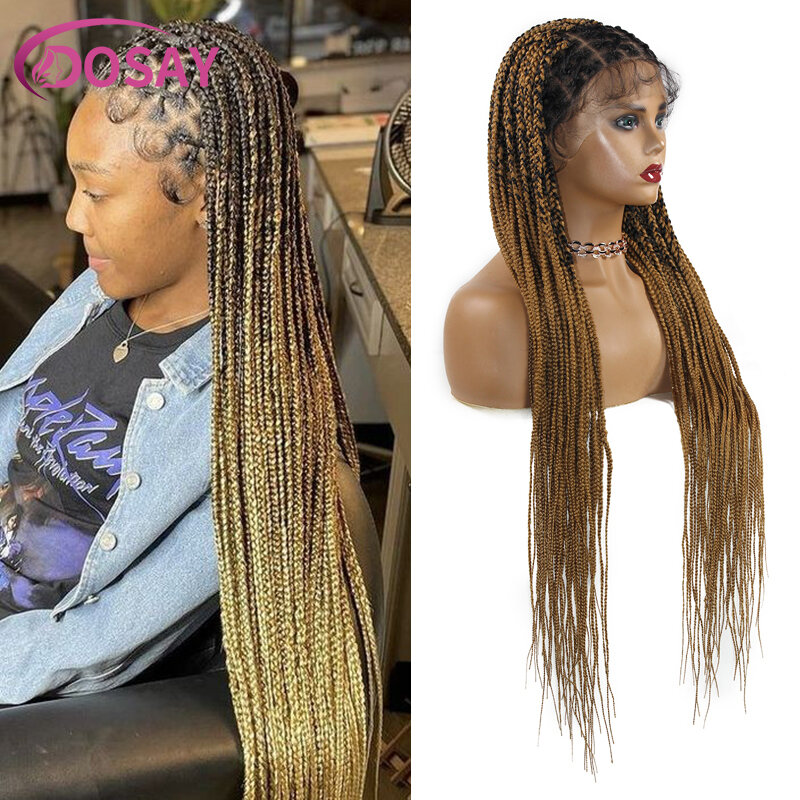 Synthetic Full Lace Criss Cross Braid Wig Ombre Blonde Lace Box Braids Wig With Baby Hair 36 Inch Knotless Cornrow Braided Wigs