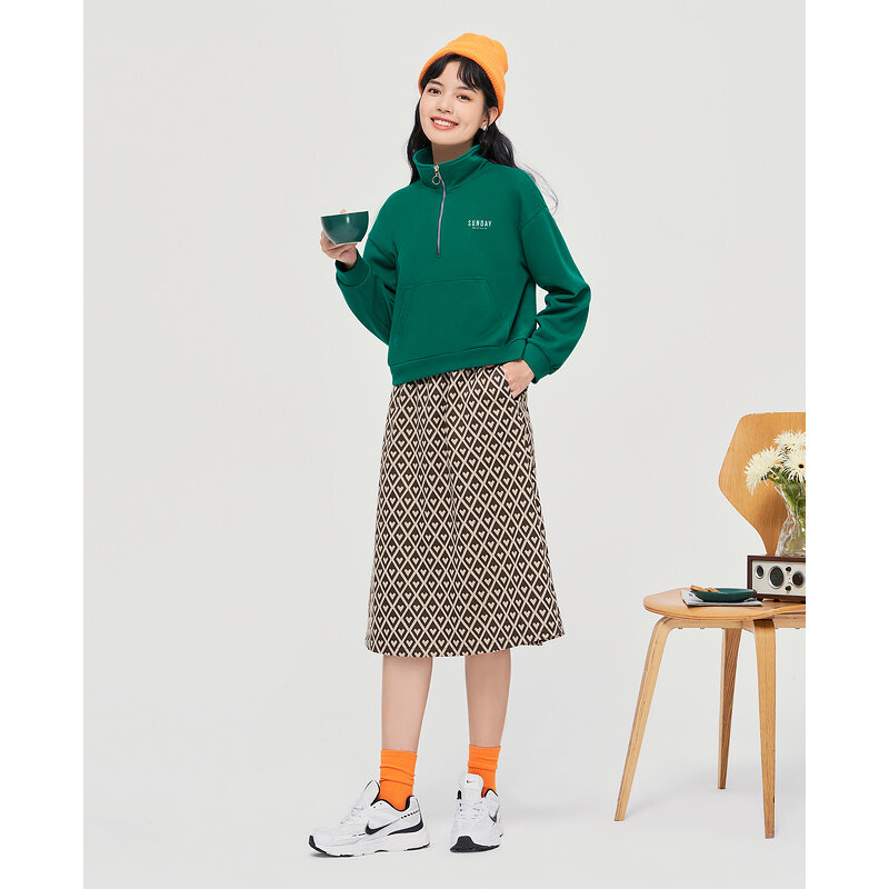 Toyouth Frauen Sweatshirts 2022 Herbst Langarm Polo Neck mit Zipper Grau Grün Hoodies mit Tasche Streetwear Pullover