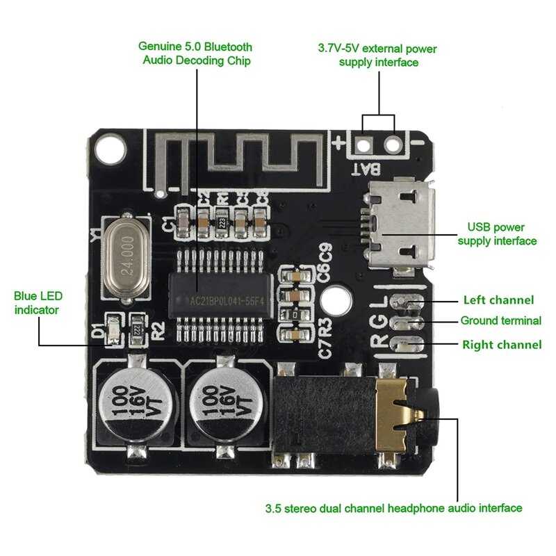 2 Stuks Bluetooth Audio Ontvanger Board Bluetooth 4.1 Mp3 Lossless Decoder Board Draadloze Stereo Muziekmodule