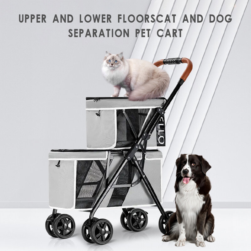 รถเข็นสุนัขขนาดเล็กน้ำหนักเบาพร้อมรถเข็นสำหรับสุนัขและแมวแบบพับได้แบบสองชั้นสำหรับ LD03M ขนส่งสัตว์เลี้ยงน้ำหนัก12กก.