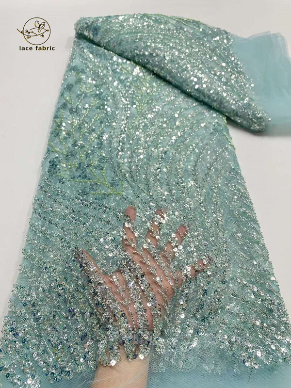 Африканская кружевная ткань, 3D Блестки для женщин, нигерийская вышивка бисером, тюль, кружево, французское Свадебное женское шитье, высокое качество 2024