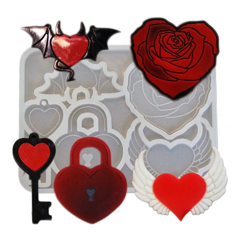 Porte-clés en Silicone époxy, ailes d'ange du diable, amour, miroir, moule à pendentif, livraison directe
