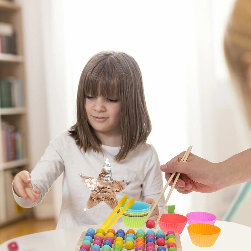 Puzzle en plastique arc-en-ciel en damier avec perles assorties, jouets parent-enfant pour filles