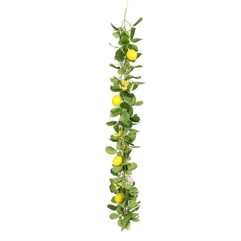 خيزران ليمون اصطناعي مزخرف معلق بأوراق خضراء ، زينات زهور حريرية للمنزل
