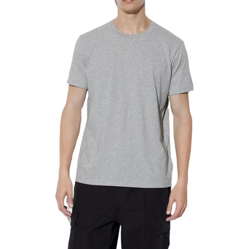 Camiseta de manga curta com gola redonda masculina, 100% algodão, camiseta solta, tops casuais, monocromática, básica, macia, verão