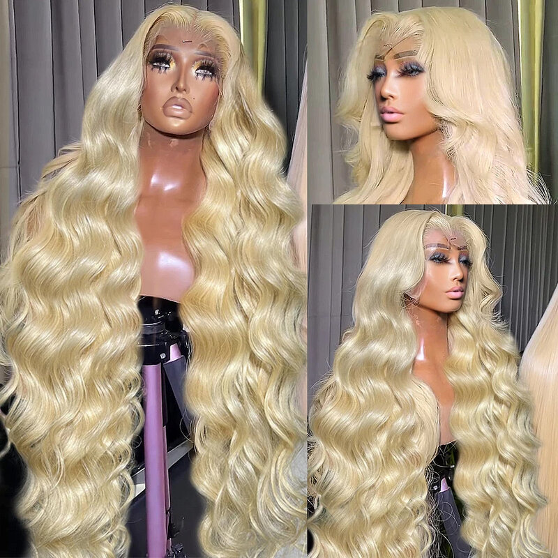 Perruque Lace Front Wig Body Wave Brésilienne Naturelle, Cheveux Humains, Couleur Blond Miel 613, 13x6, 13x4 HD, pour Femme, 220%