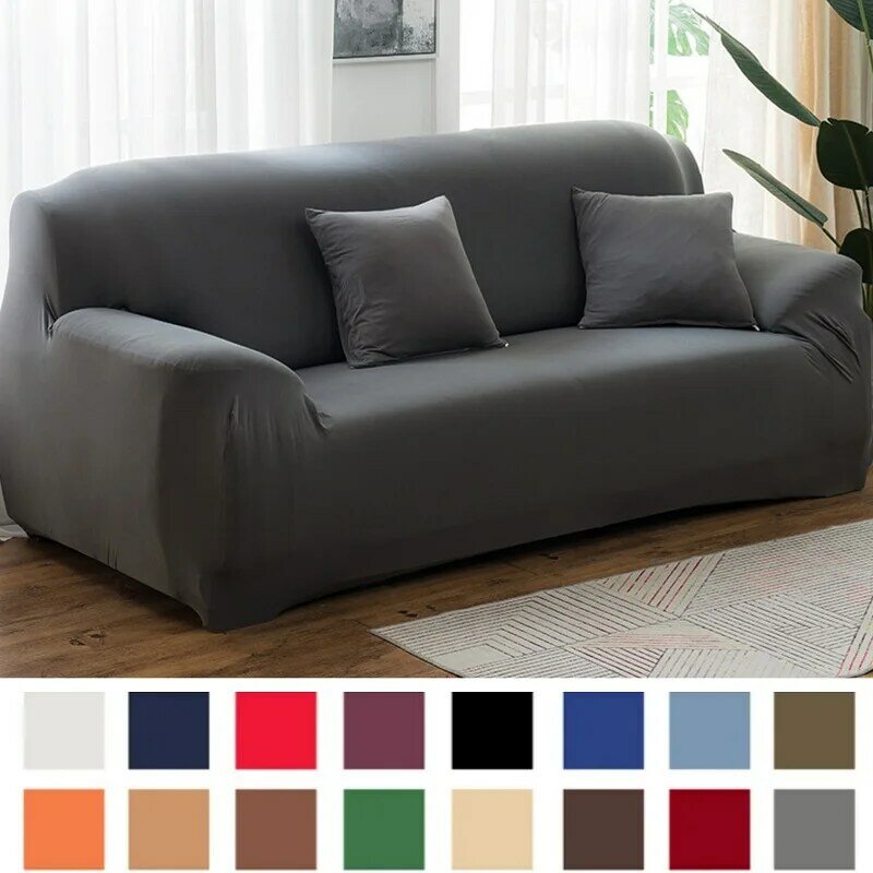 Solid Color Elastic Sofa Covers for Living Room Spandex Sectional Corner Sofa Slipcovers Couch Chair Cover 1/2/3/4 Seater