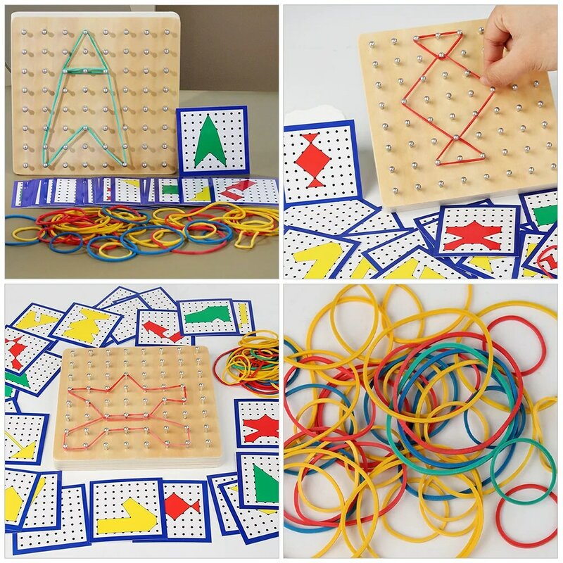 Di legno Geoboard geometria Geoboard Puzzle Board geometrica educazione matematica Toy Board con pennarelli per bambini