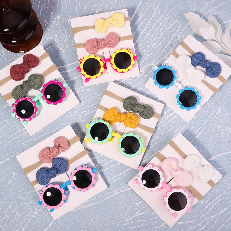 2 teile/paket Vintage Kinder Sommer Bögen Stirnband runde Sonnenbrille Kinder Sonnenbrille Schutzbrille Baby Haarschmuck