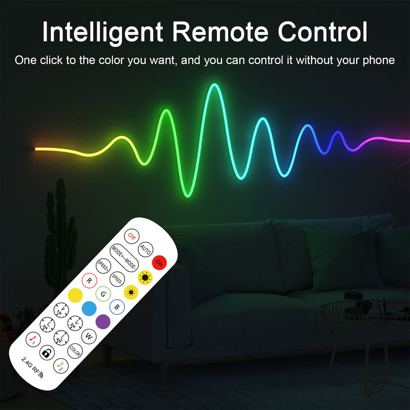 RGB Neon LED Light Strip, WiFi, Corda, Impermeável, IP67, Barra de luz DIY, Controle de aplicativos, Música Sync, TV Backlight, Decoração